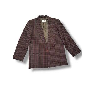 Vintage Christy Girl Blazer 12 tartan Plaid Single Button‎ 90s green wine